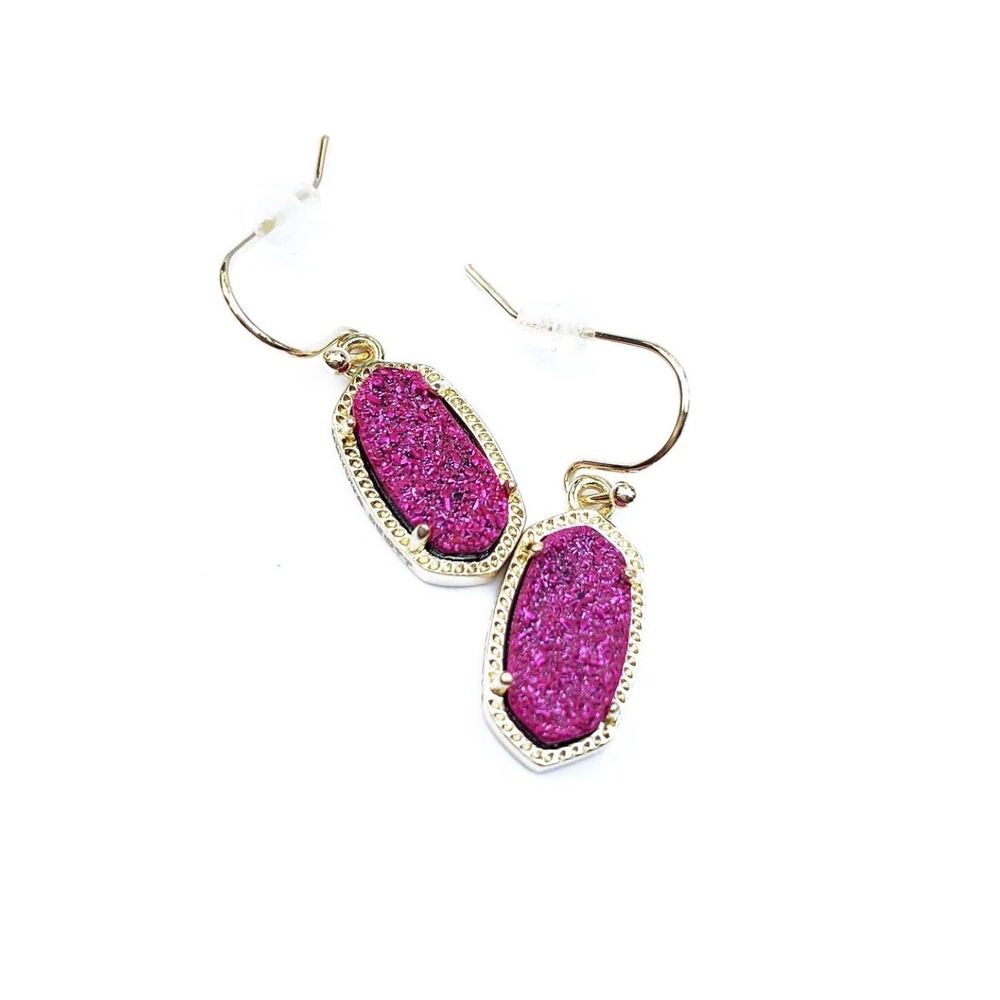 NWT Kendra Scott Lee Gold Drop Earrings in Mulberry Drusy / NWT Dustbag Included